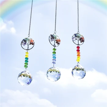 

H&D 3pcs Hanging Crystals Tree of Life Suncatchers Rainbow Crystal Ball Prisms Ornament Chakra Crystals for Window,Garden Decor