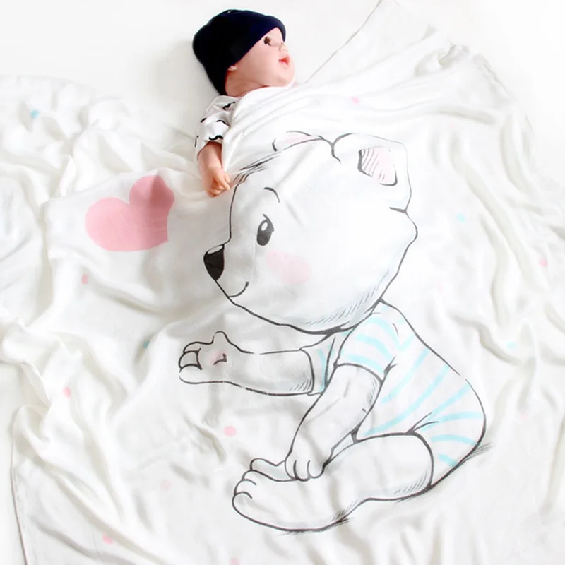 MOTOHOOD Cotton Animal Print Muslin Baby Blankets Bedding Infant Swaddle Towel For Newborns Swaddle Blanket Kids Beddings Quilt (3)