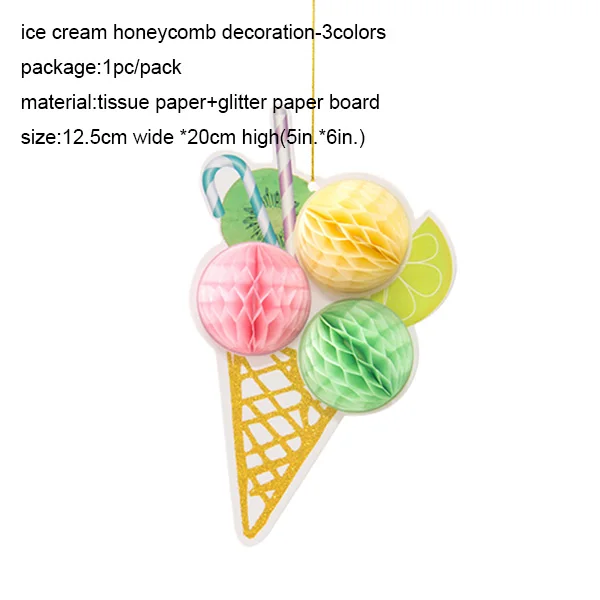 Ice Cream Summer Party Decoration Honeycomb Hanging Decor Boy Birthday Baby Shower Tropical Hawaiian Ice Cream Banner Supplies 3 balls ice-cream
