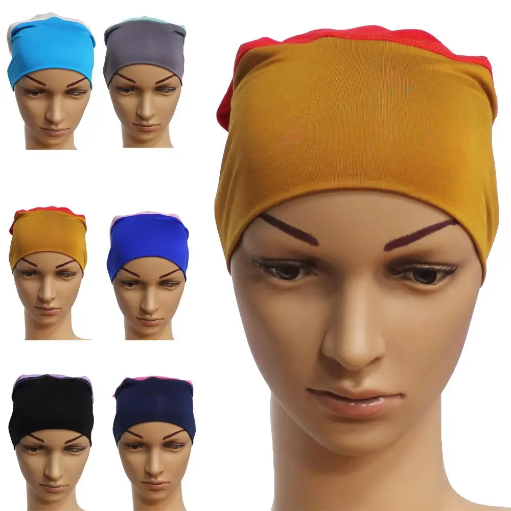 Women Tube Cap Head Wrap Muslim Hijab Modal Hair Loss Cap Patchwork
