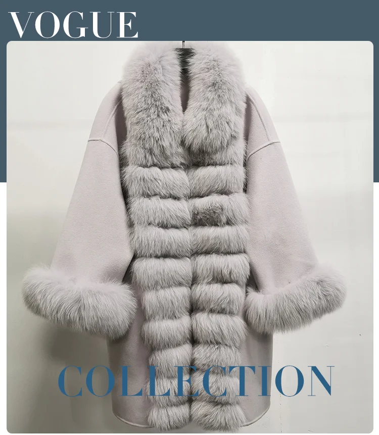 Высококачественное Модное Элегантное кашемировое шерстяное пальто для женщин, настоящий бренд Fox Fur Trim воротник, зимние пальто, Офисная Женская одежда