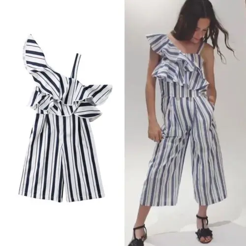 

2020 Baby Girl One Shoulder Romper Summer One Pieces Jumpsuit Long Striped Pants Kids Overalls Outfit Clothes 3-10Y