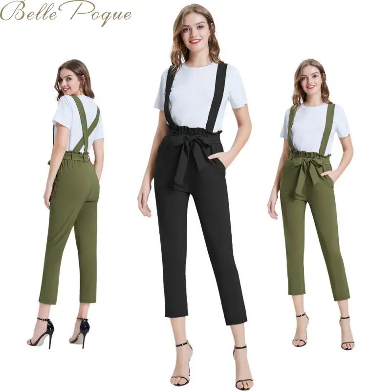 

belle poque 2019 Fashion Women Overalls Casual Solid Color Black Drawstring High Waist Women Pants Winter Pants Women