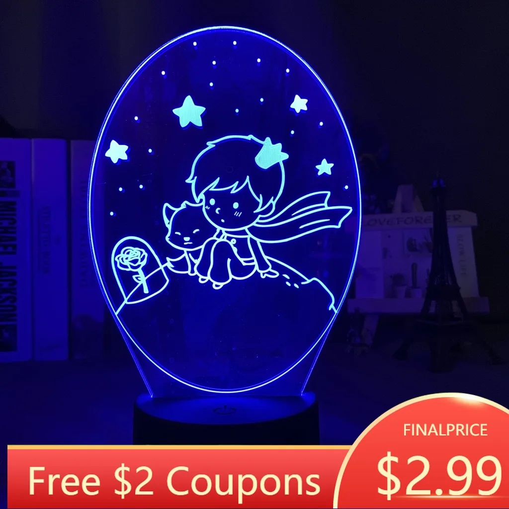 

The Little Prince Baby Night Light 7Colors Usb Table Lamp for Kids Bedroom Decor Light Battery Powered Night Light for Children