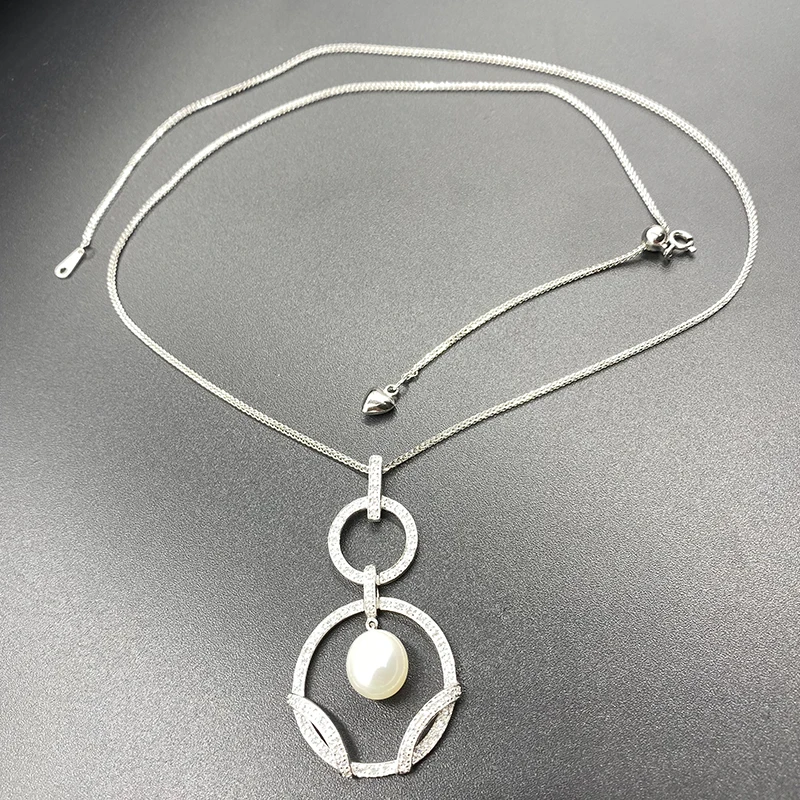Женское серебряное ожерелье с длинной цепочкой и натуральным жемчугом|Ювелирные