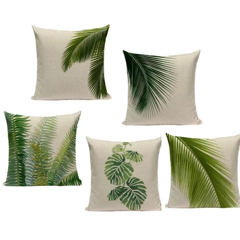 

Tropical Plants Palm Tree Printed Decorative Throw Pillow Cushion Cover Case Green Leaf Leaves Cushion Case For Sofa Home