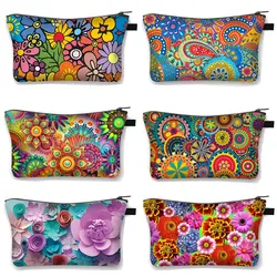 Cute Rainbow Flower Cosmetic Case Bohemia Women Beauty Makeup Bags Girls Cosmetic Bag Organizers Ladies Lipstick Storage Bag