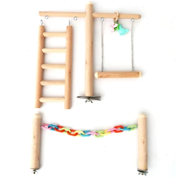 

Bird Cage Stand Play Gym Perch Playground Wood Parrot Climbing Ladder Chewing Chain Swing for Lovebirds Budgies Finche