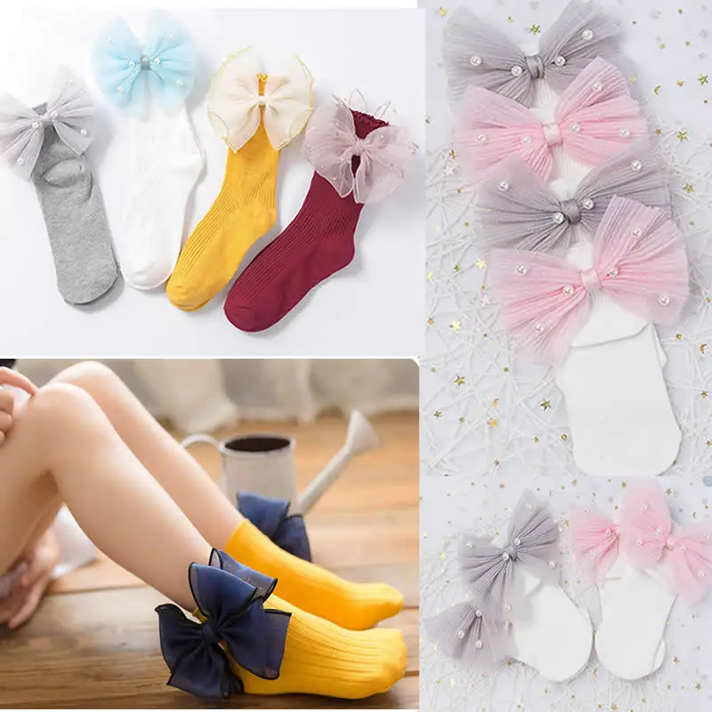 kids Short Sock big lace Bow Girl Organza Lace Socks Princess for Girls