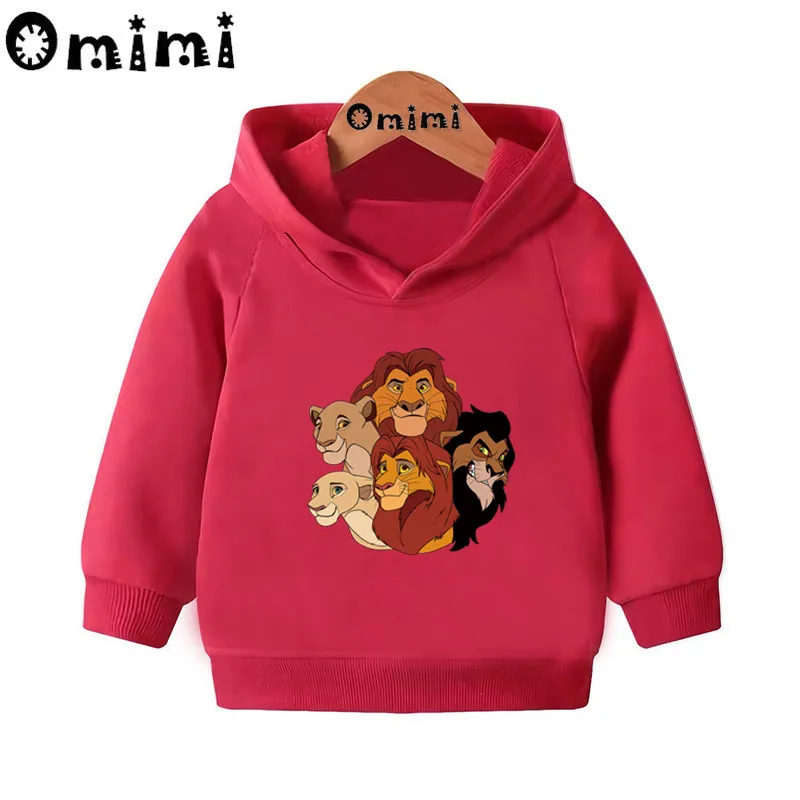 Mufasa& Simba& Nala/забавные свитера с рисунком короля льва детские толстовки с капюшоном крутой пуловер для малышей топы для девочек и мальчиков, осенняя одежда KMT5296 - Цвет: Red-5296K