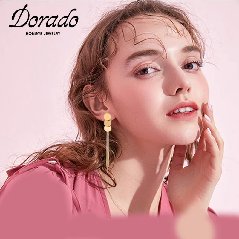 Dorado длинные звенья цепи кисточкой серьги-капли для женщин новый круглый кулон