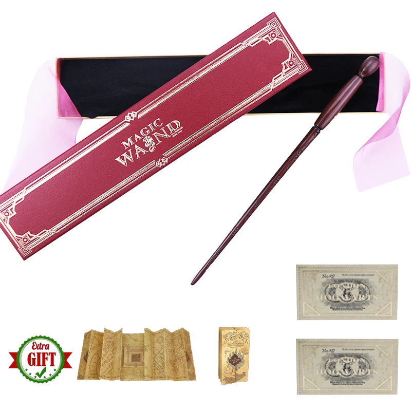 

HP Metal Core Magic Wands Cosplay Dumbledore Voldemort Hermione Malfoy Sticks With Red Ribbon Box Map Tickets As Birthday Gift