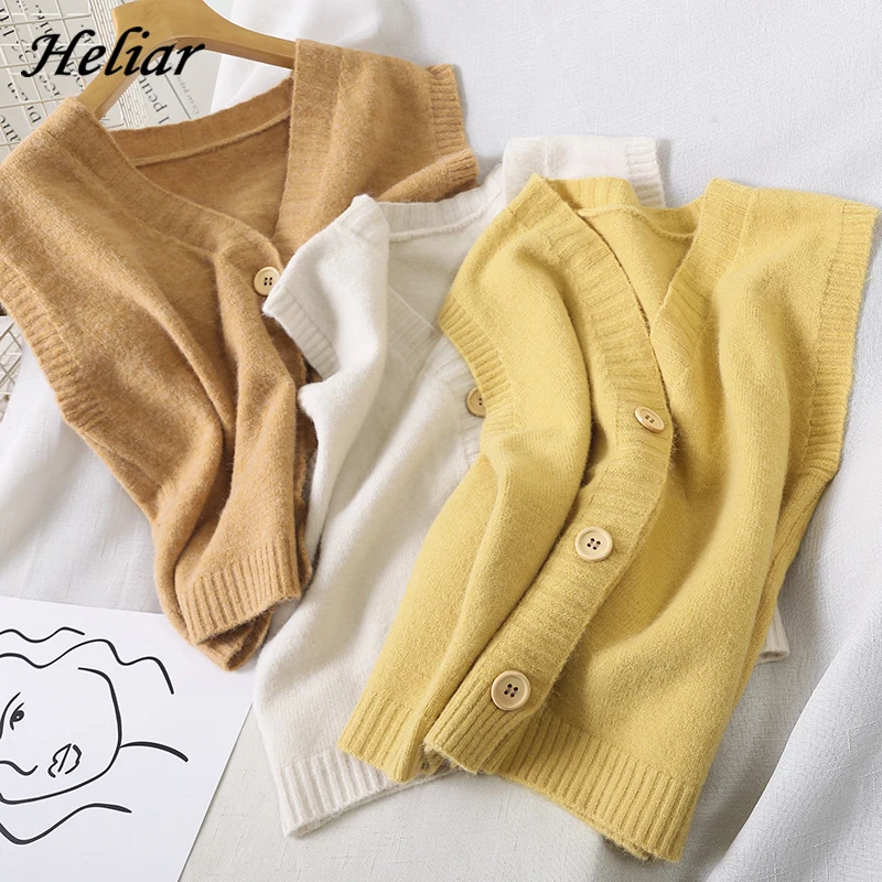 HELIAR Female Sleeveless Tank Top Winter Buttoned Up Velvet Vests Warm Knitted Loose Vest Ladies Women Jacket | Женская одежда