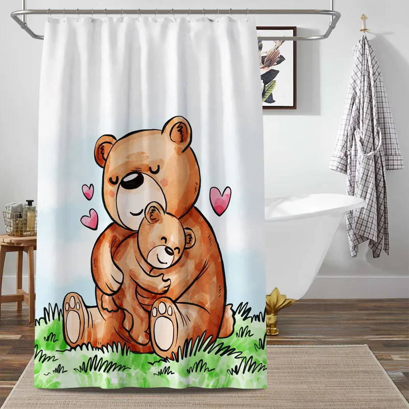 

Cute bear shower curtain 3D printing polyester partition curtain waterproof and mildew thickened bathroom shower curtain