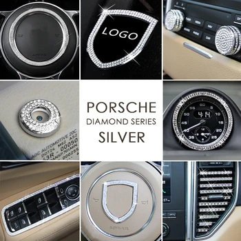 

Silver Car Bling Diamond Interior Decor Sticker Cover For Porsche Macan Cayenne Panamera Steering Wheel Sticker