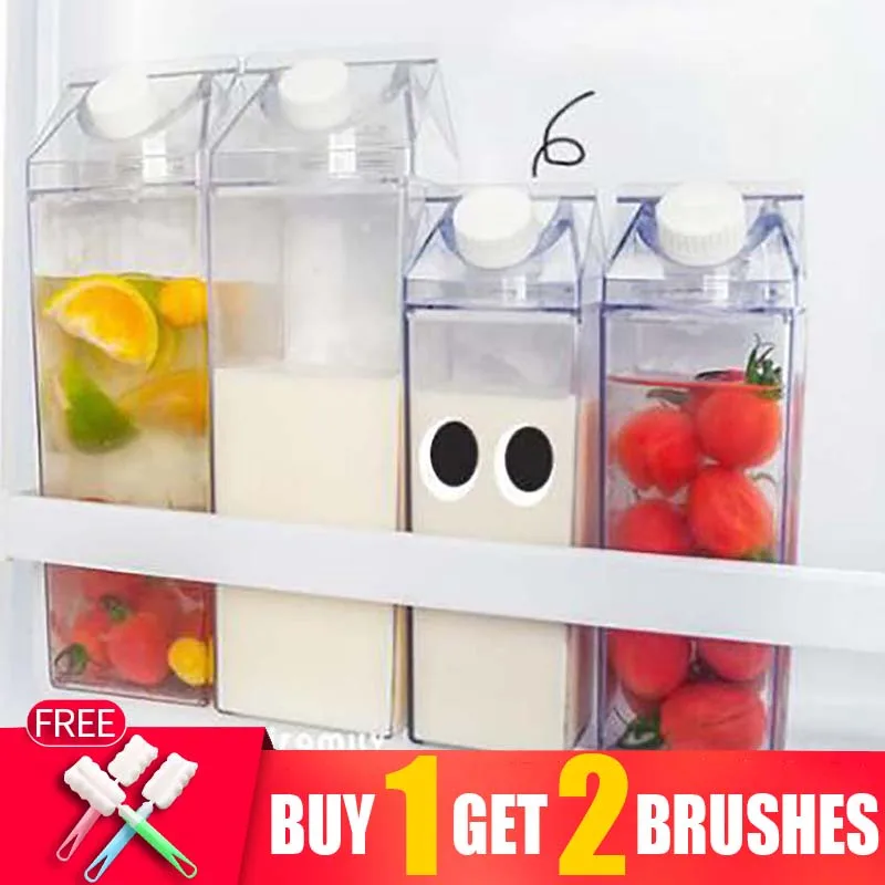 Water Bottle Sports Water bottle Plastic Clear Milk Carton Cute My Water Bottle Girls Reusable Juice Transparent Leakproof Cup Drinking