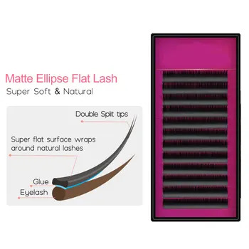 

Flat Lashes Extension For Professionals Ellipse Flat Lash Split Tip profession Soft Silk Quewel Flat Eyelash C/D Curl