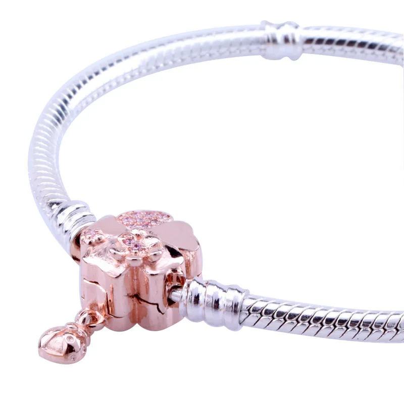 Оригинальная Роза, цветок луга, Цветочная застежка, змеиная цепочка, браслет, подходит для бусины из стерлингового серебра 925, шарм, сделай сам, европейская бижутерия