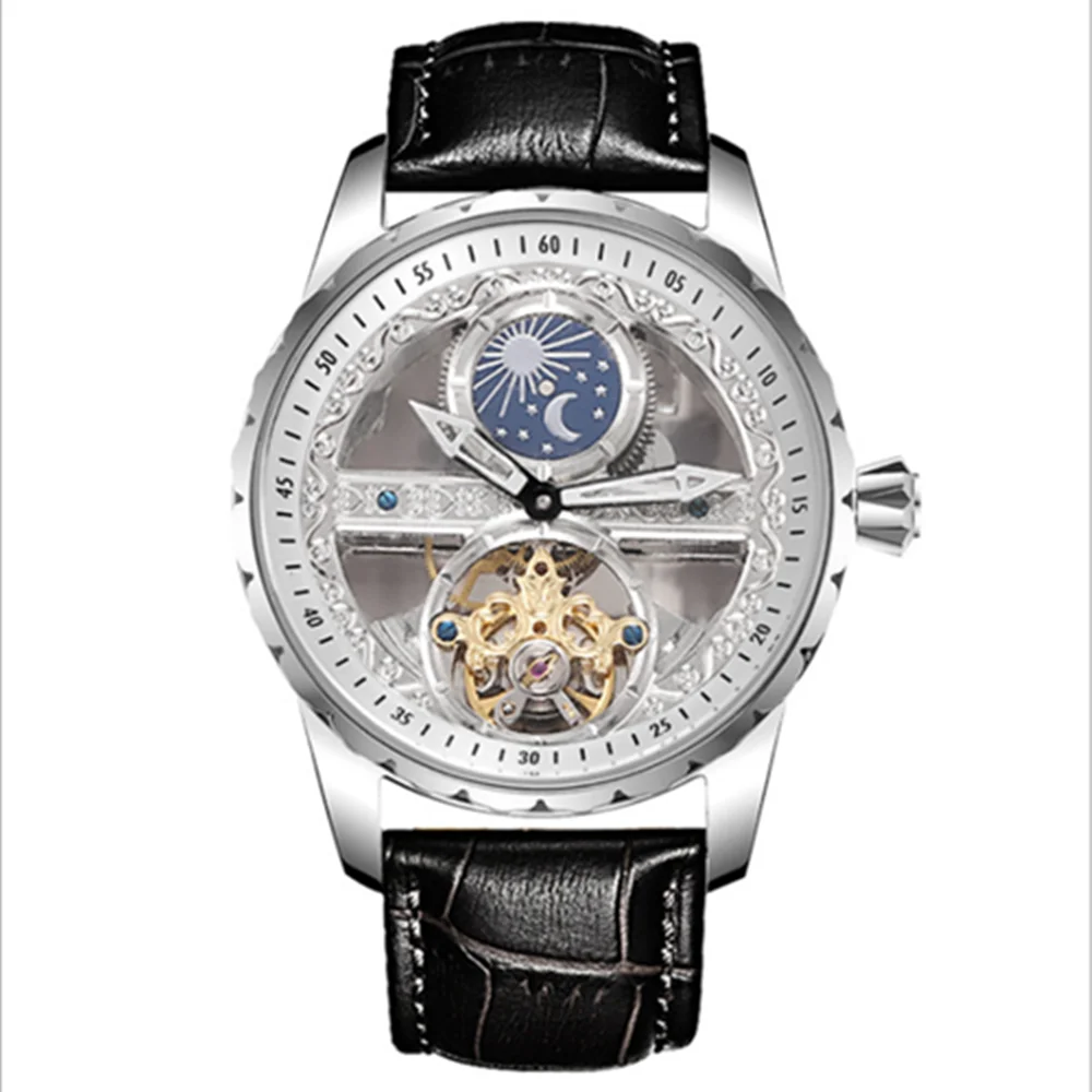 Полностью автоматический механизм полые мужские tourbillon из нержавеющей стали водонепроницаемые подарочные часы