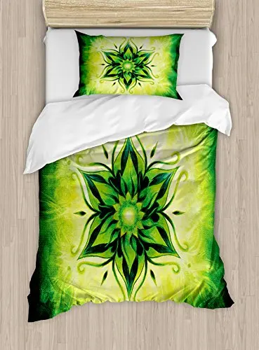 Winter Duvet Cover Set Queen Size, Surreal Winter Scenery with High Mountain Peaks and Snowy Coniferous Pine Trees, Decorative 