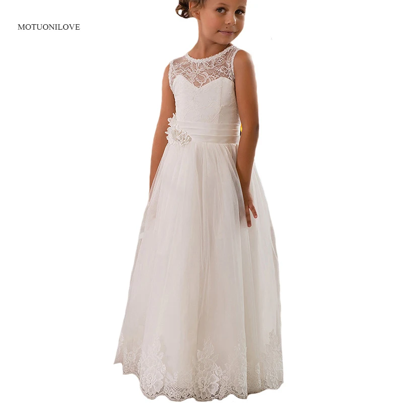 Кружевные платья без рукавов для маленьких детей с цветочным узором; платья для девочек на свадьбу; длинная летняя одежда для малышей; Vestido De Comunion