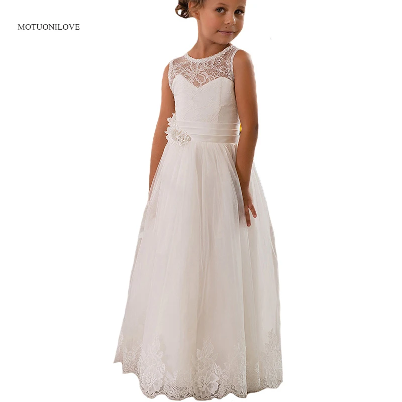 Gioiello Senza Maniche In Pizzo A Line Little Kids Lovely Flower Girls Abiti Per Matrimoni Abiti Estivi Per Bambini Lunghi Vestido De Comunion