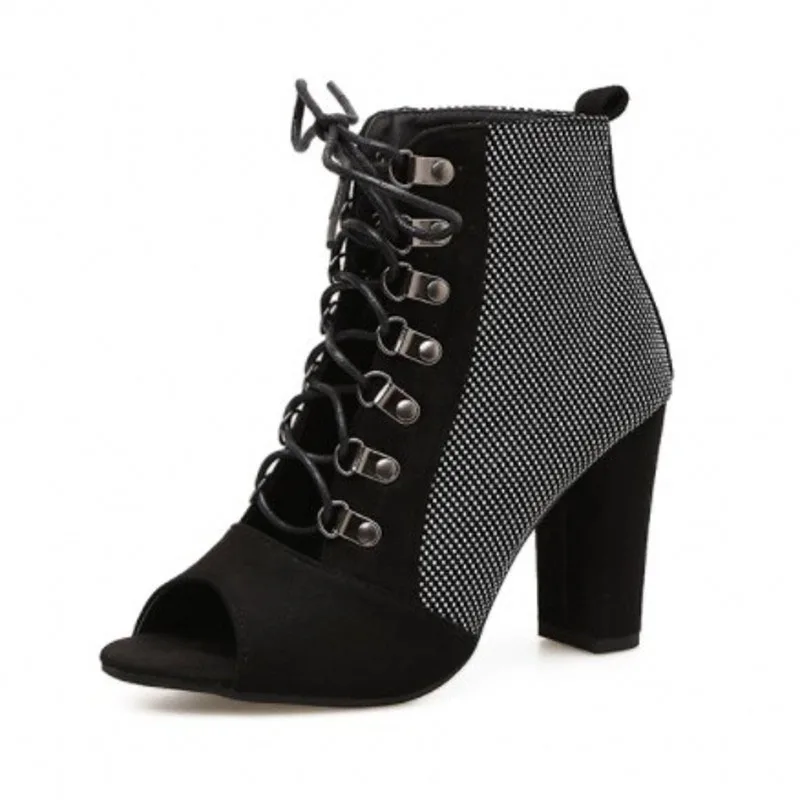 

Gothic Black Lace Up Peep Toe Boots Women botines mujer 2019 Western Goth Punk Fashion PU Fall Ladies Booties Shoes Ankle Boots