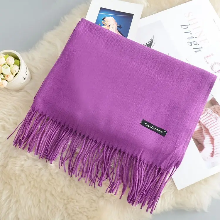 Purple Scarf Кашемировый женский шарф новая теплая шаль Foulard Femme пашмины платок Шерстяной палантин голова шеи длинные зимние шарфы для женщин - Цвет: Purple Scarf