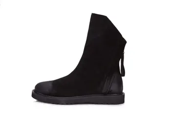 

Leather men Mid-Calf Genuine Boots round Toe Breathable black casual shoes For Men fashion zip Thick bottom shoes