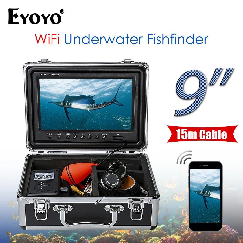 US $167.84 Eyoyo Wifi Wireless 15M Underwater Fishing Camera Video Recording Fish Finder Video Fishfinder 8GB DVR 12pcs IR Leds Ice Fishing