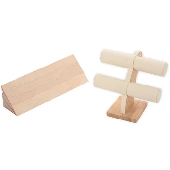 

1pcs Wooden Hook Drop Dangle Earrings Display Holder & 1pcs Bamboo Bracelet Storage Display Bangle Display Stand T-Bar