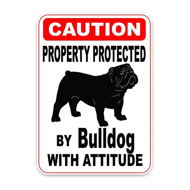 1x CAUTION PROTECTED BY BULLDOG WARNING FUNNY STICKER 