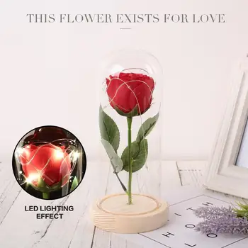 

Preserved Fresh Flower Glass Wedding Decorations Gift LED Rose Glass Cover Romantic Home Festival Immortality Hotel