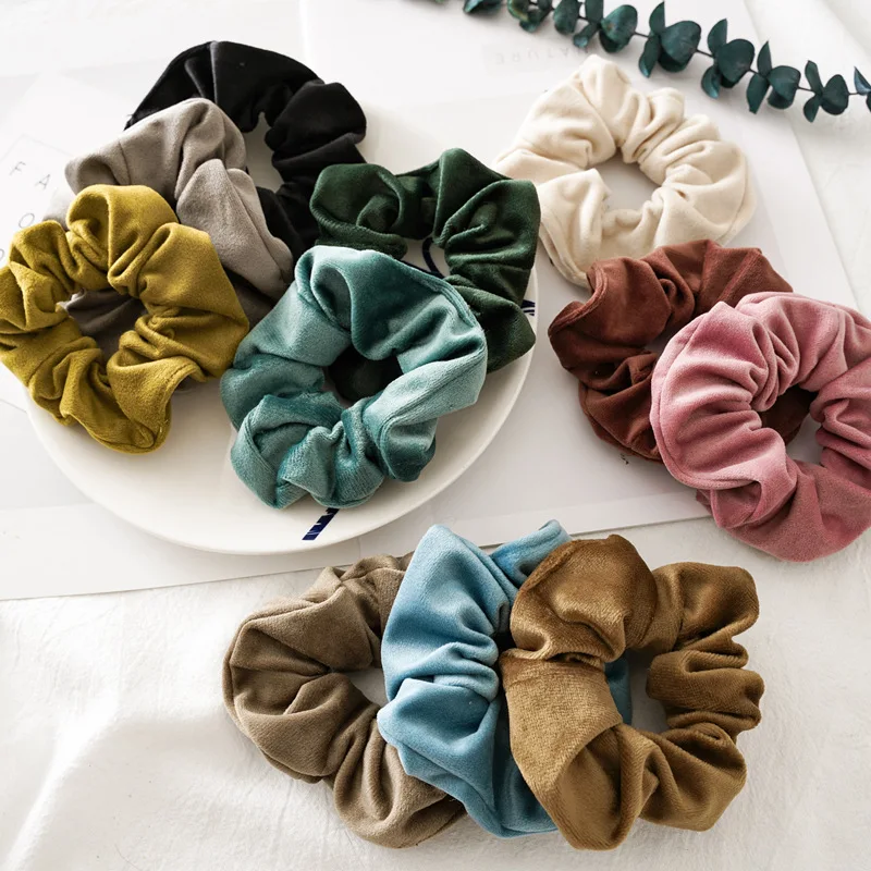 

1 pcs Hair Scrunchie Pack Velvet Chiffon Elastic Bands No Crease Ties for Women Girl Accessories Print Fashion Solid Hair bands