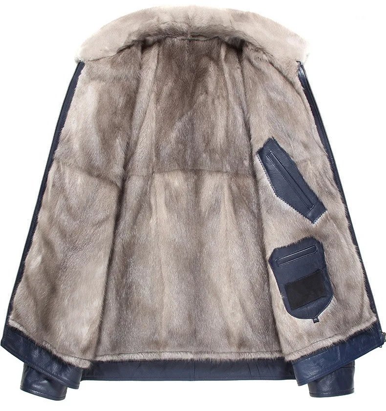 

Men's Leather Jacket Winter Jacket Men Natural Mink Fur Coat Genuine Cow Leather Jackets Luxury LSY070202 MY1446