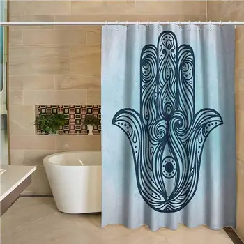 

Hamsa Professional Shower Curtain Ornate Hand Drawn Hamsa Popular Arabic and Old Amulet with Curly Swirled Lines Decorative