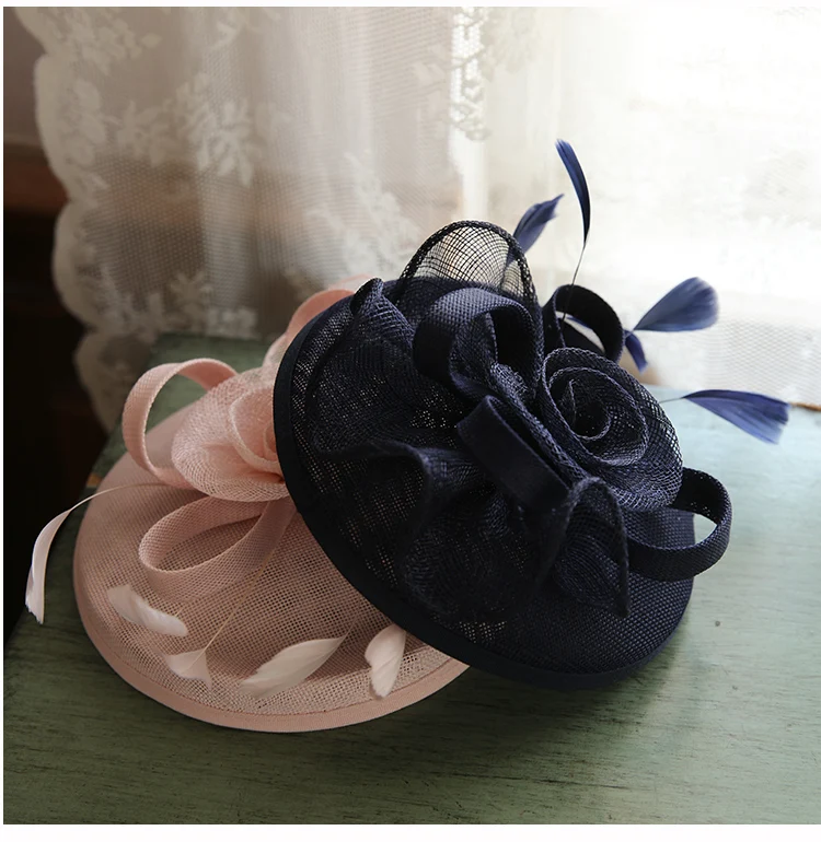 Британский и американский диадема невесты атласное перо БОУЛЕР шляпа аксессуары для волос вечернее платье розовый