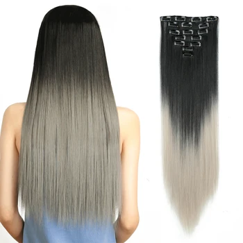 

Clip-on Hair Extensions Synthetic Ombre Fake False Clips in Natural Hair Extensions 7 Pieces