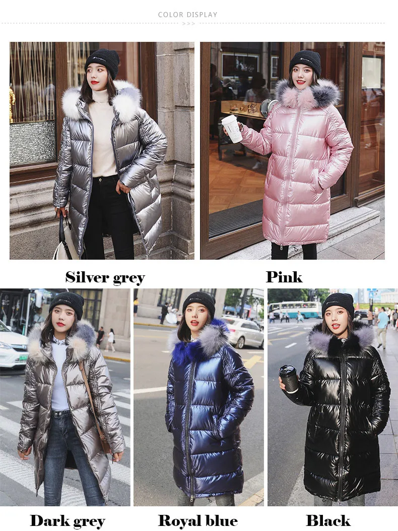 Winter Warm Parka Women Clothing New Down Jacket Thick Woman Fashion Glossy Jacket Plus Size Hooded Fur Padded coat Ladies
