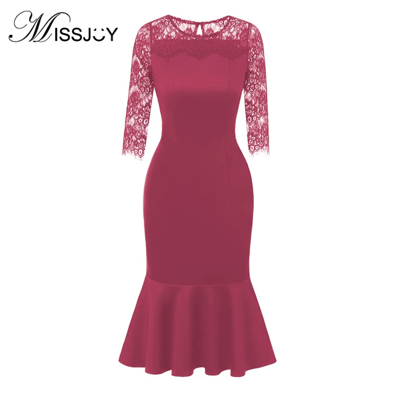 MISSJOY вечернее женское платье для вечеринки модное платье с круглым вырезом и кружевами средней длины с высокой талией элегантное Формальное тонкое женское платье с оборками