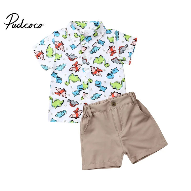 

pudcoco Brand Boys Clothes Formal Kids Clothes Set Dinosaur 2Pcs Night Short Sleeve Tops+Short Pant Summer Toddler Girl Clothes
