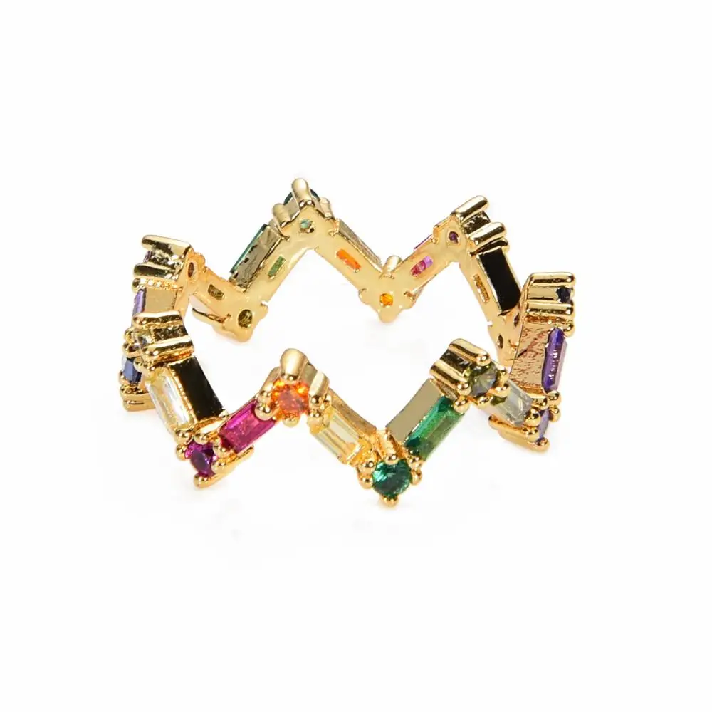 Женская медная CZ Золотая Корона, радужные кольца, геометрические Свадебные обручальные кольца, женские вечерние кольца, подарок, очаровательные стразы, ювелирные изделия ins - Цвет основного камня: RA001-17