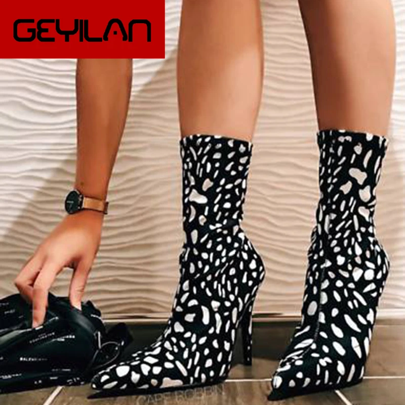 

2019 Woman Mid Calf Boots Sexy Thin 11.5cm High Heels Shoes Zipper Pointed Toe Dot Autumn Boots Luxury Valentine Scarpins Botas