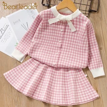 Bear leader/платье для девочек новое зимнее платье принцессы милые платья в клетку для девочек вечерние платья Мягкая вязаная одежда для детей от 3 до 7 лет