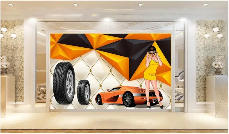 3d настенные фрески, обои для гостиной, Геометрическая личность, автомобильная шина, инструменты, домашний Декор, живопись, обои для стен, 3 d