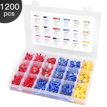 

1200Pcs Assorted Insulated Spade Crimp Terminal Butt Electrical Wire Cold-Pressure Terminal Set Red Blue Yellow with Box