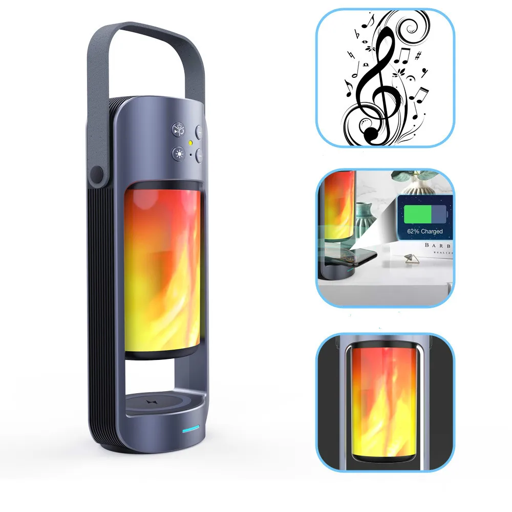 

Flame light wireless charge Bluetooth speaker multi-functional outdoor emergency light with charging treasure function