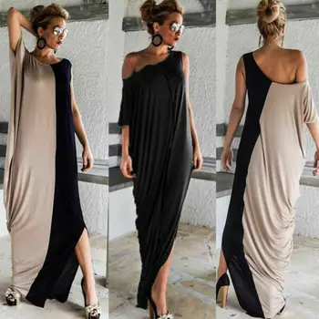 

Elegant Women Maxi Boho Dress Splicing Summer Beach Split Evening Party Sundress HOT