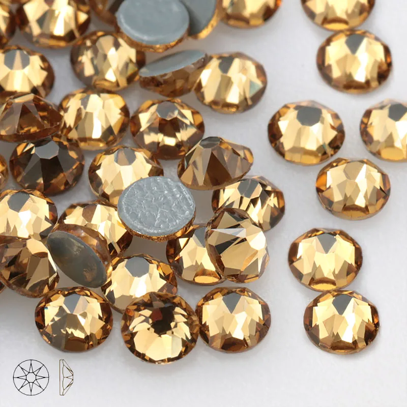 topaz 8 big 8 small cutting surface Hot Fix Crystal Rhinestones Glass Hotfix Strass Stone Crystals AB Iron on Clothes - Color: topaz
