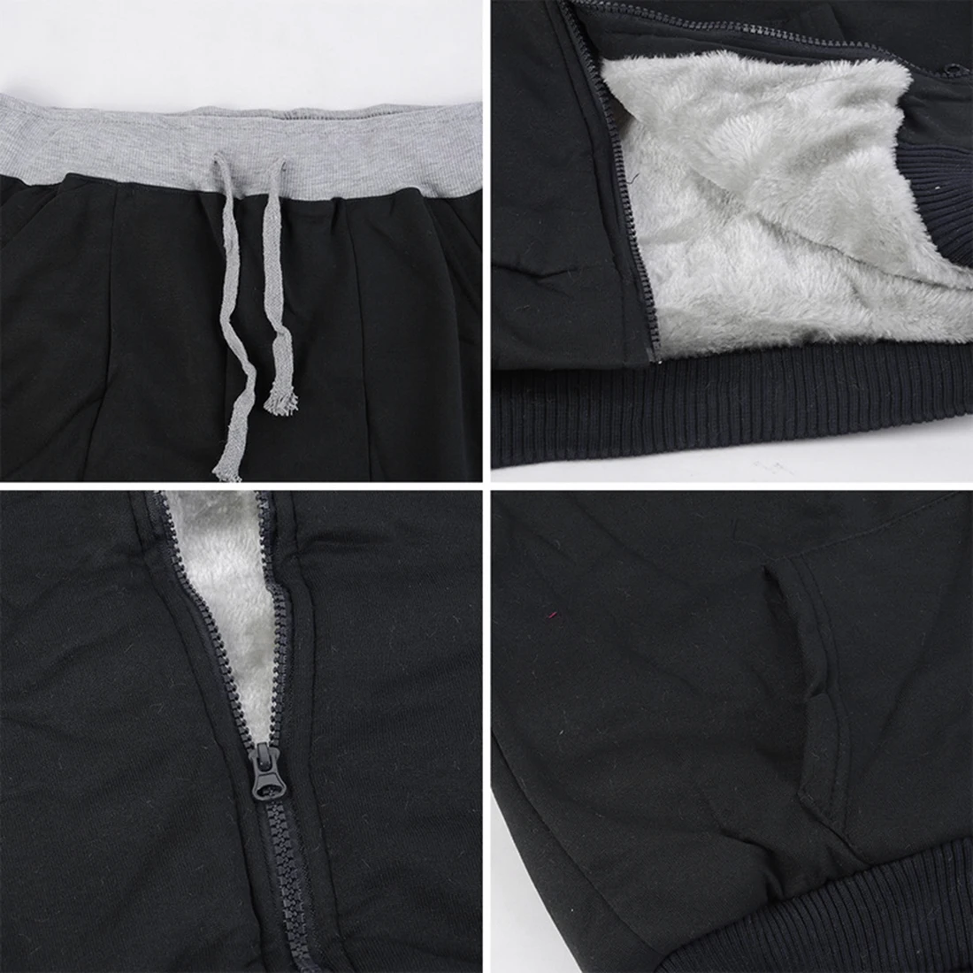 Mens Sportswear Casual Winter Warm Hooded Tracksuit Men Piece Sets Suit With Hood Fleece Thick Jacket 4